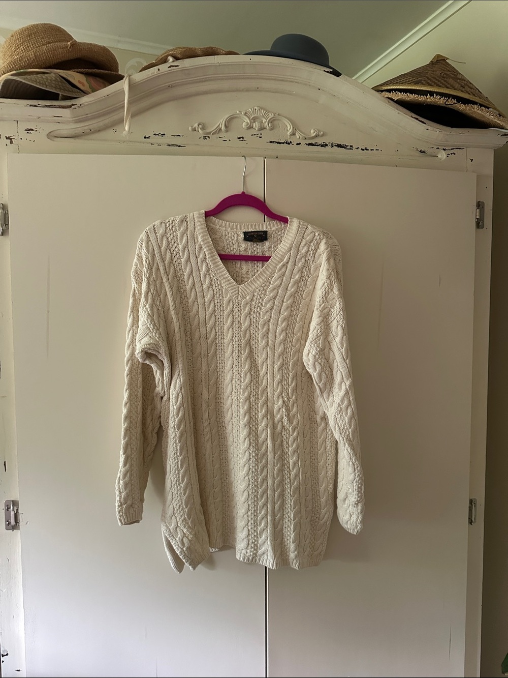 Charter Club Cream Cable Knit V-Neck pop Sweater